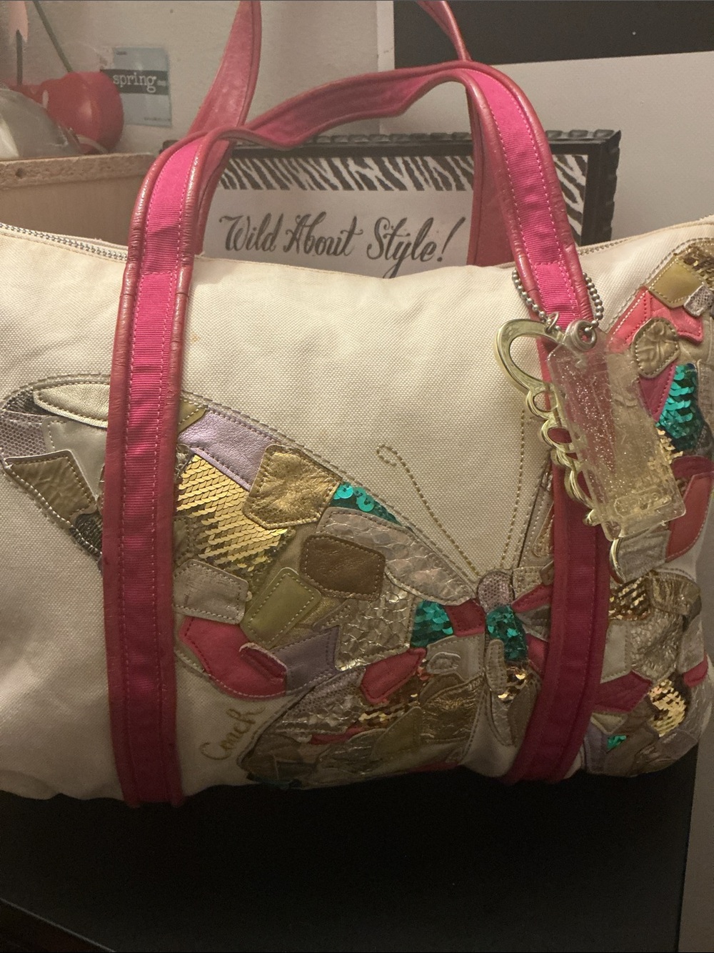 Coach RARE Poppy Butterfly Applique Canvas Glam Tote (Style #14539) - Picture 2 of 10